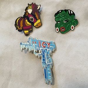 Lot Of 3 Pins Frankenstein, Pinyatah, So Icey Blue